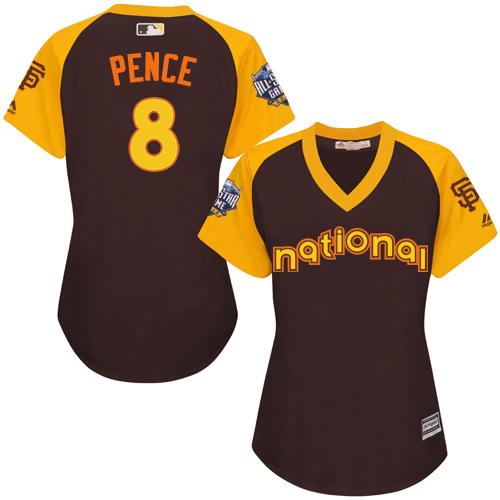 Giants #8 Hunter Pence Brown 2016 All-Star National League Women's Stitched MLB Jersey - Click Image to Close